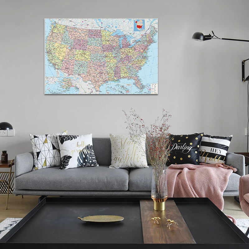 84*59cm Map of The United States Non-woven Canvas Painting Wall Decorative Poster and Print Office Supplies Home Decoration