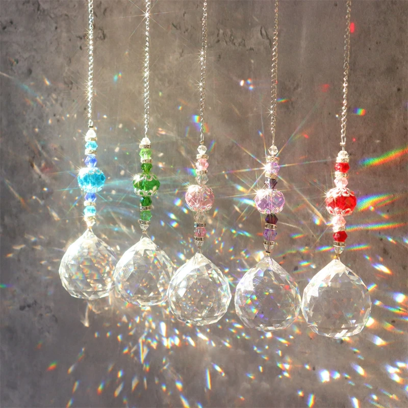 Sun Catcher Crystal Pendant Sun Catcher Crystal Chandelier Decor Stained Glass Ball Hanging Pendant Light Catcher Reflective Home Garden Courtyard Decor