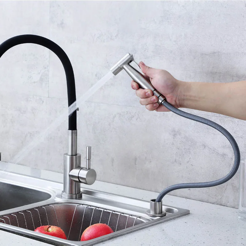 Stainless Steel Kitchen Sink Side Sprayer Set Pull Out Faucet Handheld Bidet Single Cold Water Tap For Washing Fruit Vegetables