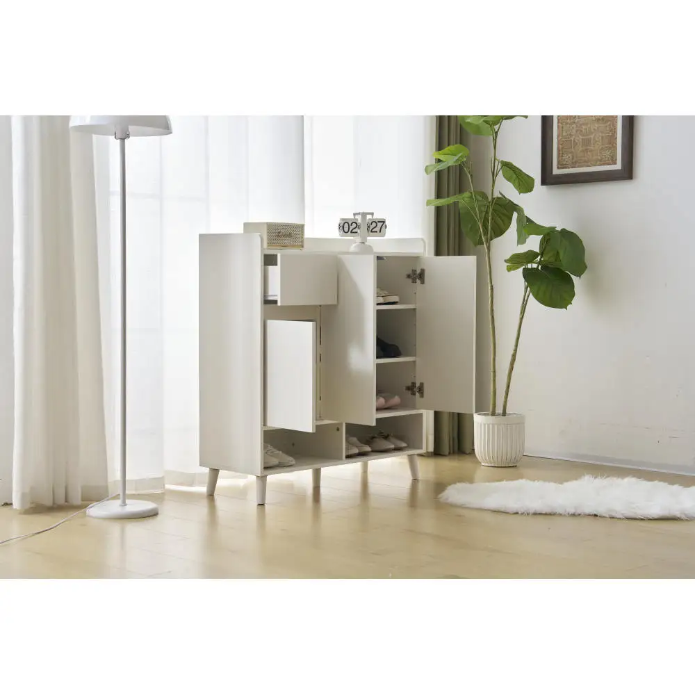 Closet Sideboard Shoe Wardrobe with Adjustable Folding Minimalist Design and Solid Wood Legs Organizer