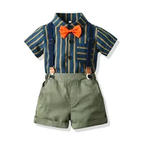 Ensemble chemise et Short pour garçon, Short de cérémonie d'été pour garçon, chemise à manches courtes à revers, Short à nœud papillon, vêtements élégants pour garçons, ensemble robe pour enfant 3