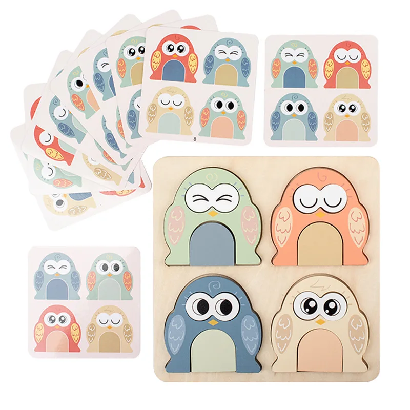 Cute Owl Face Changing Puzzle Montessori Wooden Toy Exercises Baby's Recognition of Colors Patterns Education Interactive Game 5