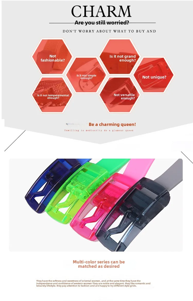 High Quality Unisex Silicone Pin Buckle Belt Candy Colorful Metal-free Anti-allergic Plastic Trouser Belts for Men and Women