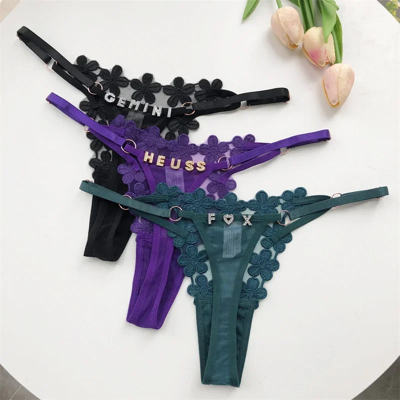 Women Panties Thongs tanga Name Letter Sexy mesh flowers Personalized Name G-Strings Girlfriend Wife Gift female underwear women panties womens underwear