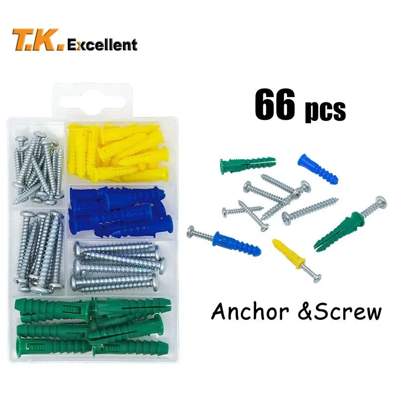 Plastic Self Drilling Ribbed Drywall and Wall Anchors with Screws Kit