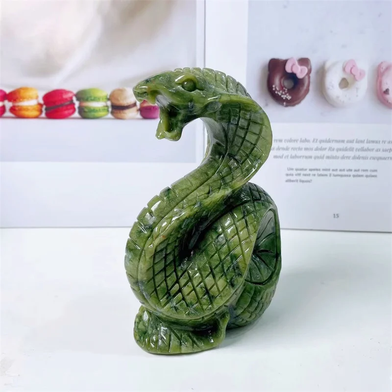 

13cm Natural Serpentine Hand Carved Snake Polished Statue Crystal Healing Gemstone Crafts For Home Decoration Creative 1pcs