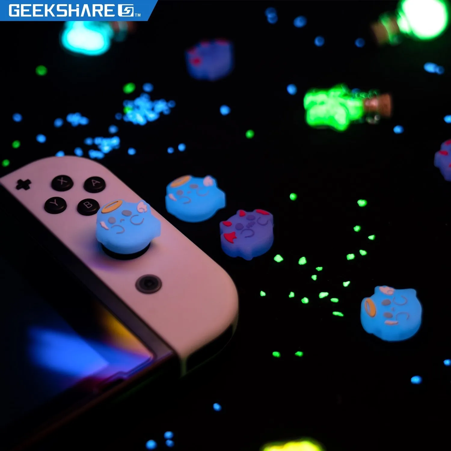 Geekshare-luminous Ghost Joystick Caps para Nintendo Switch Oled Thumb Grip Caps Capa de Silicone Acessórios ns
