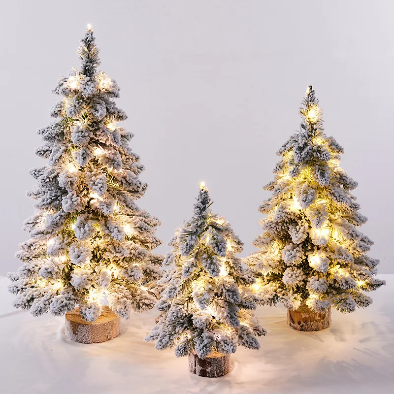 

Artificial Christmas Tree With Led Light Nordic Flocking New Year Decoration Door Wall Ornaments Souvenirs Scenes Desktop Decor