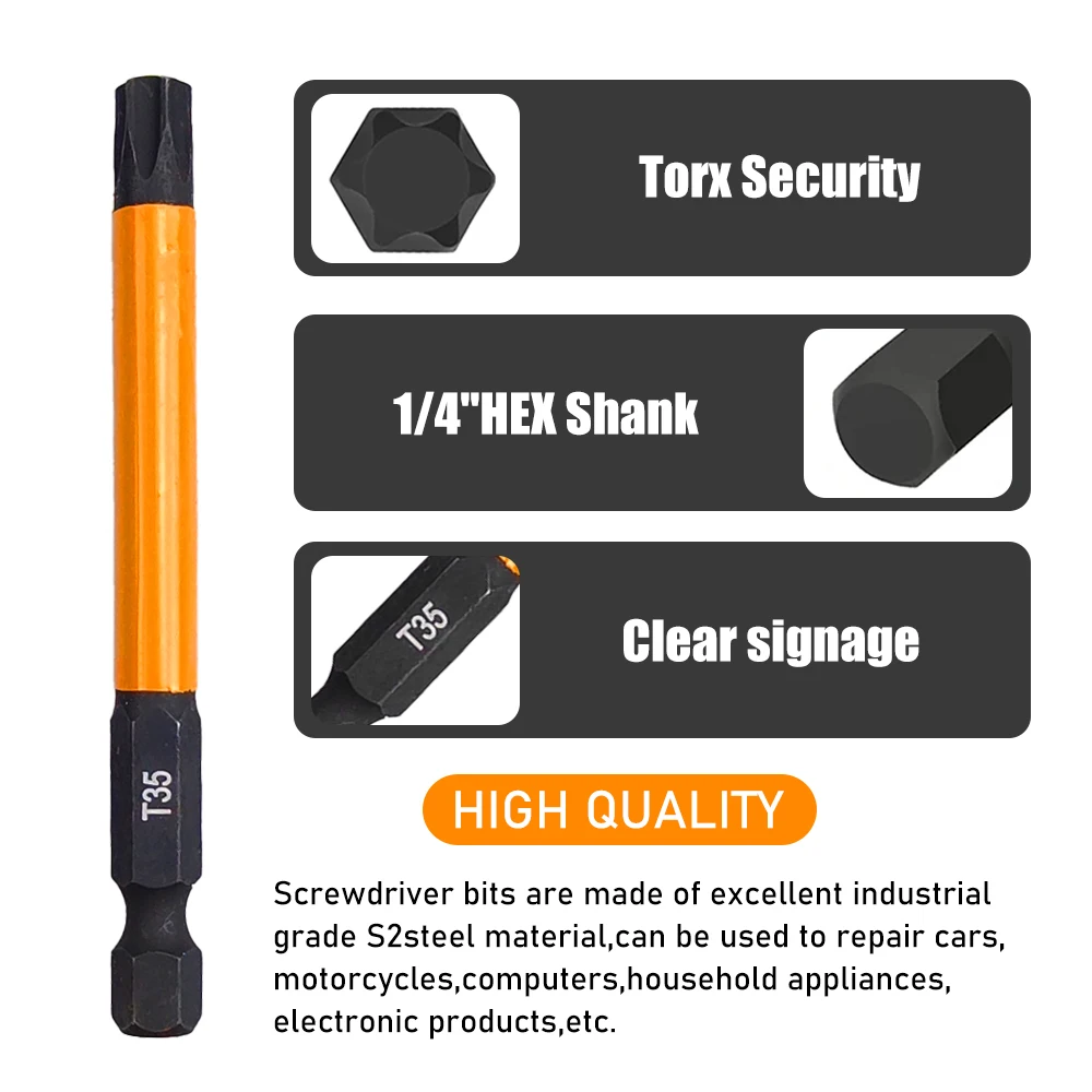 ​14Pcs 75/100/150mm Impact Torx Bit Set With Screwdriver handle T5-T40 Star Screwdriver Bit Tamper Proof Torx Bit Set 4