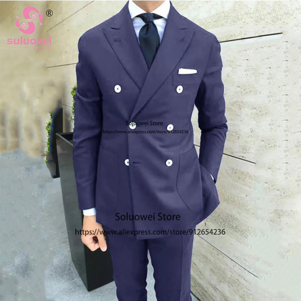 

Fashion Customized Double Breasted Tuxedo For Grooms Wedding 2 Piece Pants Set Formal Dinner Mens Suits Terno Masculino Completo