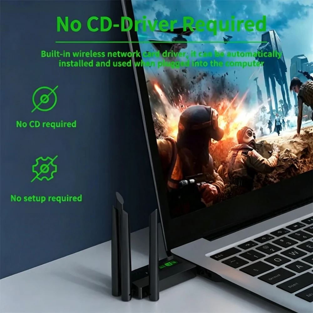 KEBIDUMEI 1300Mbps WiFi USB 어댑터 듀얼 밴드 2.4G/5Ghz WiFi 동글 USB3.0 4 안테나 무선 수신기 드라이버 무료 WIN 10 11 1300Mbps WiFi USB Adap