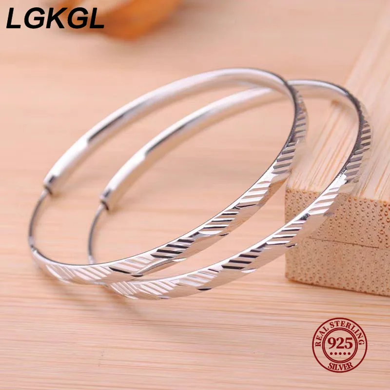 

LGKGL Fashion 925 Sterling Silver 3/4/5/6CM Grid Hoop Earrings For Women Luxury Designer Jewelry Accessories Free Shipping Items