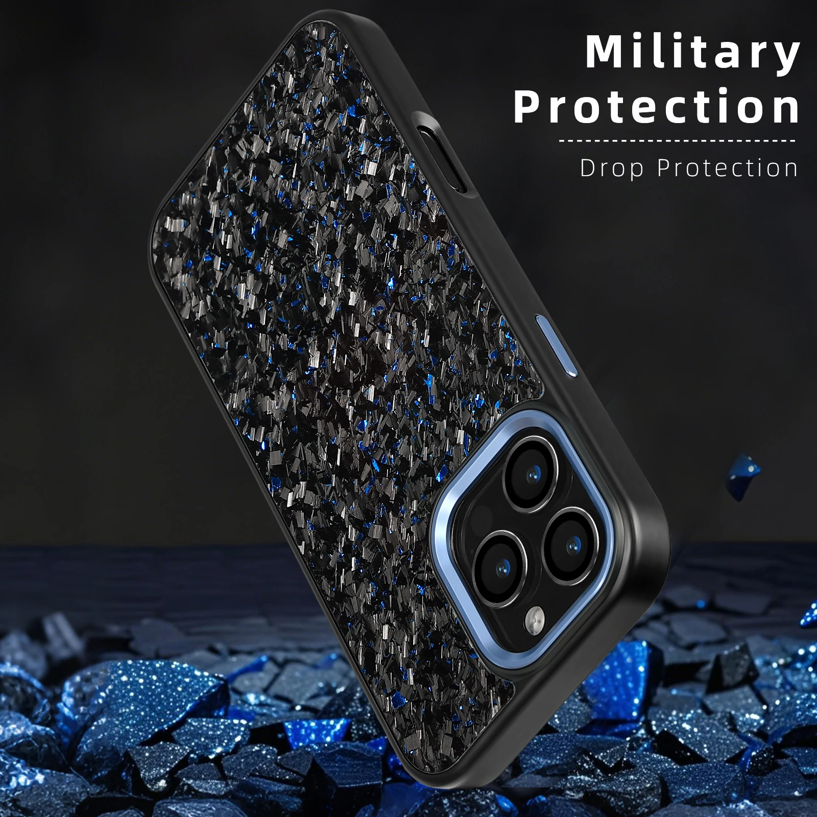 Glossy Metal Frame Real Carbon Fiber Shockproof Wireless Charging Case