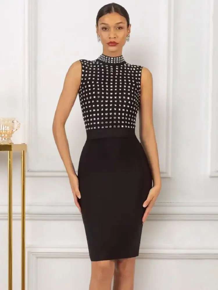 BEAUKEY Sexy High Quality Mesh Rhinestone Black Luxury Bandage Dress Summer  Women 2024 New Arrival Party Evening Diamond Dress - AliExpress 200000345