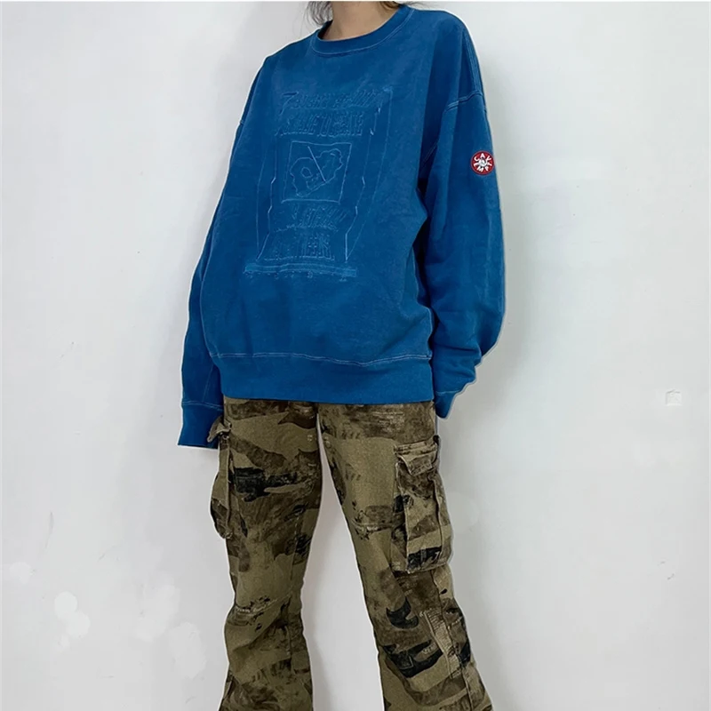 

CAVEMPT Thick Heavy New Batik Blue Embroidery Circuit Board Patch Japanese Men's And Women's Round Neck Pullover