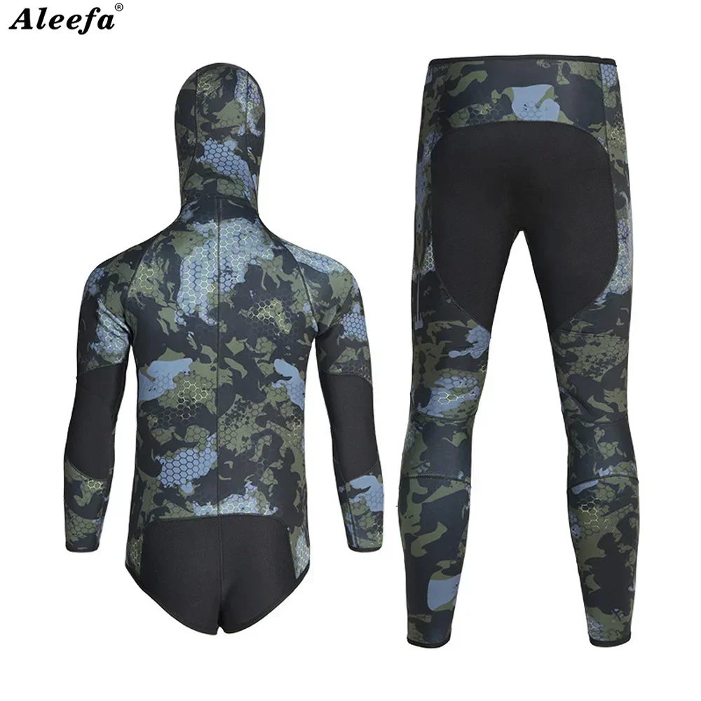 Men Spearfishing Wetsuit Neoprene 3.5mm 5MM 7MM Open Cell Camouflage Diving Suit 2pcs Set for Hunting,Scuba Dive