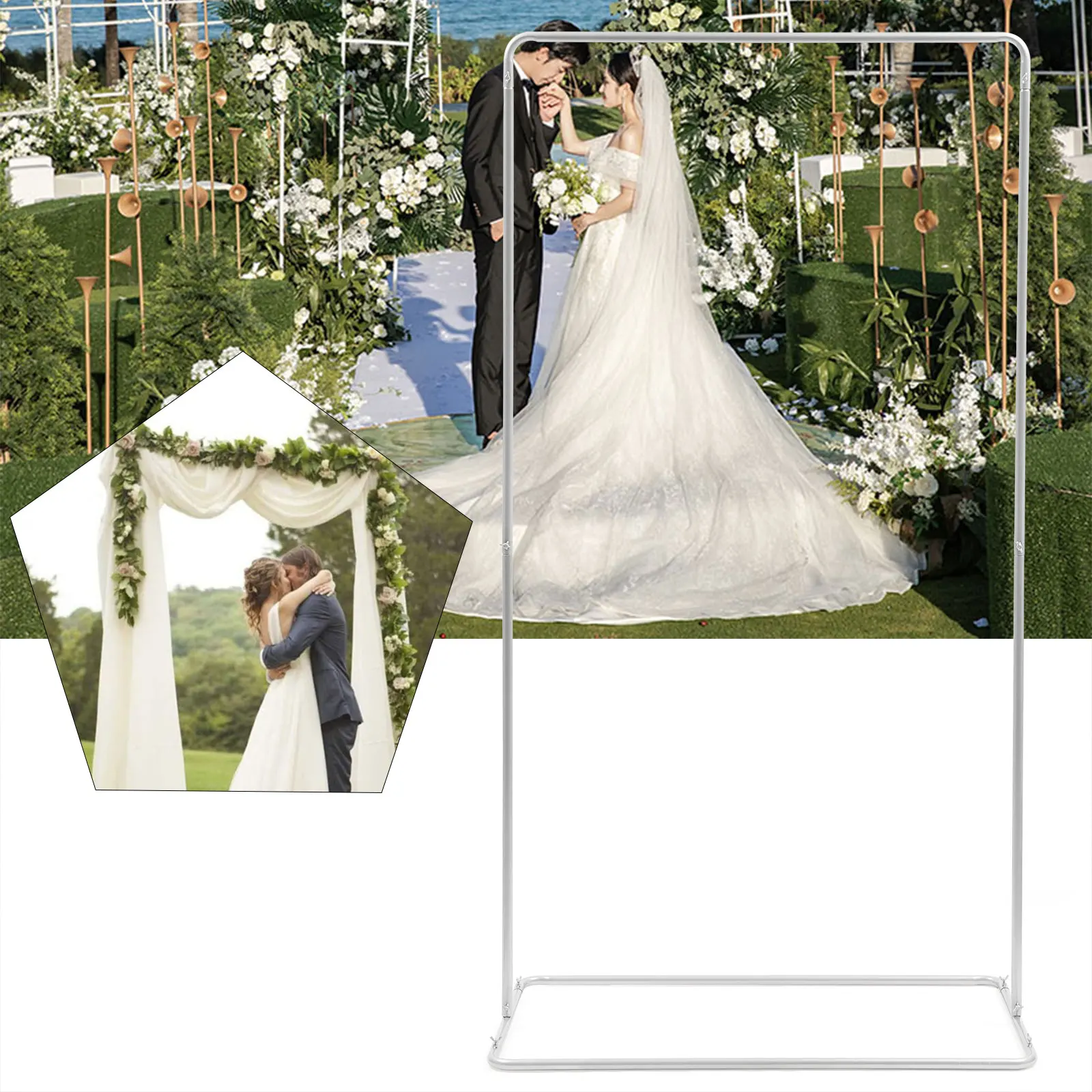 Quadrado metal quadro casamento arco rack festa flor balões pano de fundo suporte decoração
