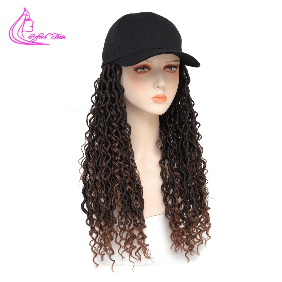 

Boho Faux Locs Hair With Hat Baseball Cap Wig Ombre Black Brown Synthetic Dreadlocks Braiding Hair Wig For Black Woman Girls