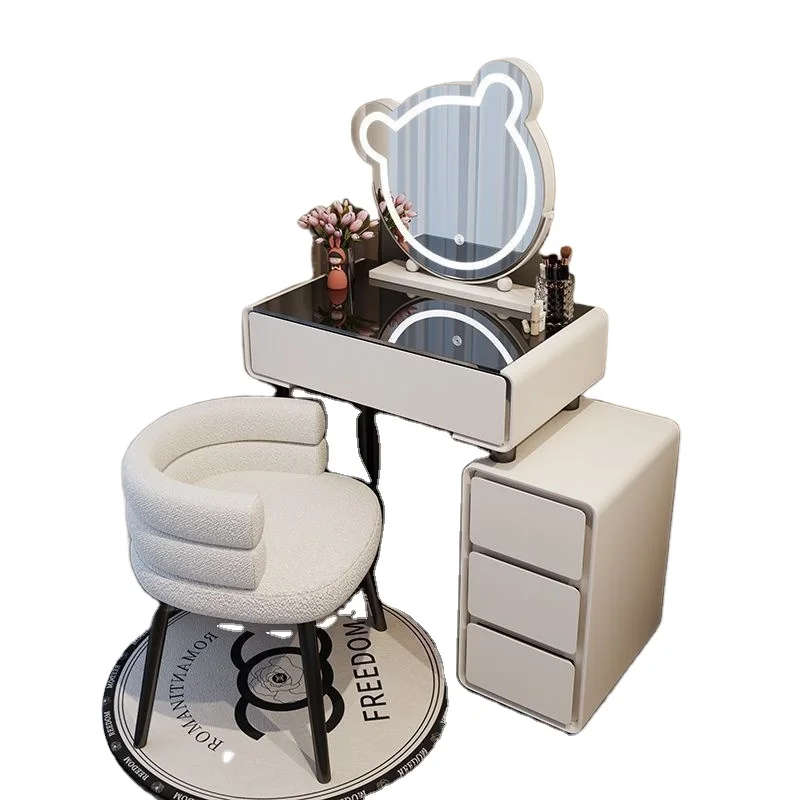 

Adjustable solid wood vanity rock panel Bedside mirror makeup table Simple dressing table with bucket cabinet