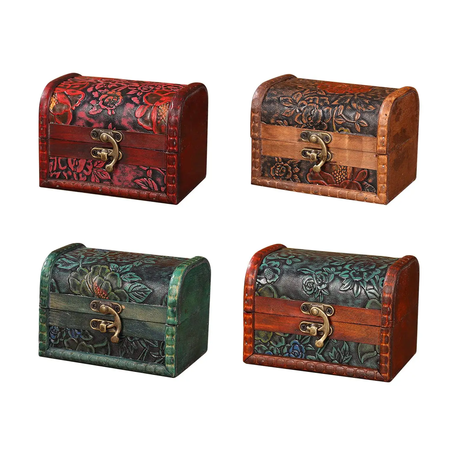 

Treasure Chest Wooden Jewelry Box Organizer Container Trinket Box Decorative Storage Box for Mother Day Pendants Hair Clips