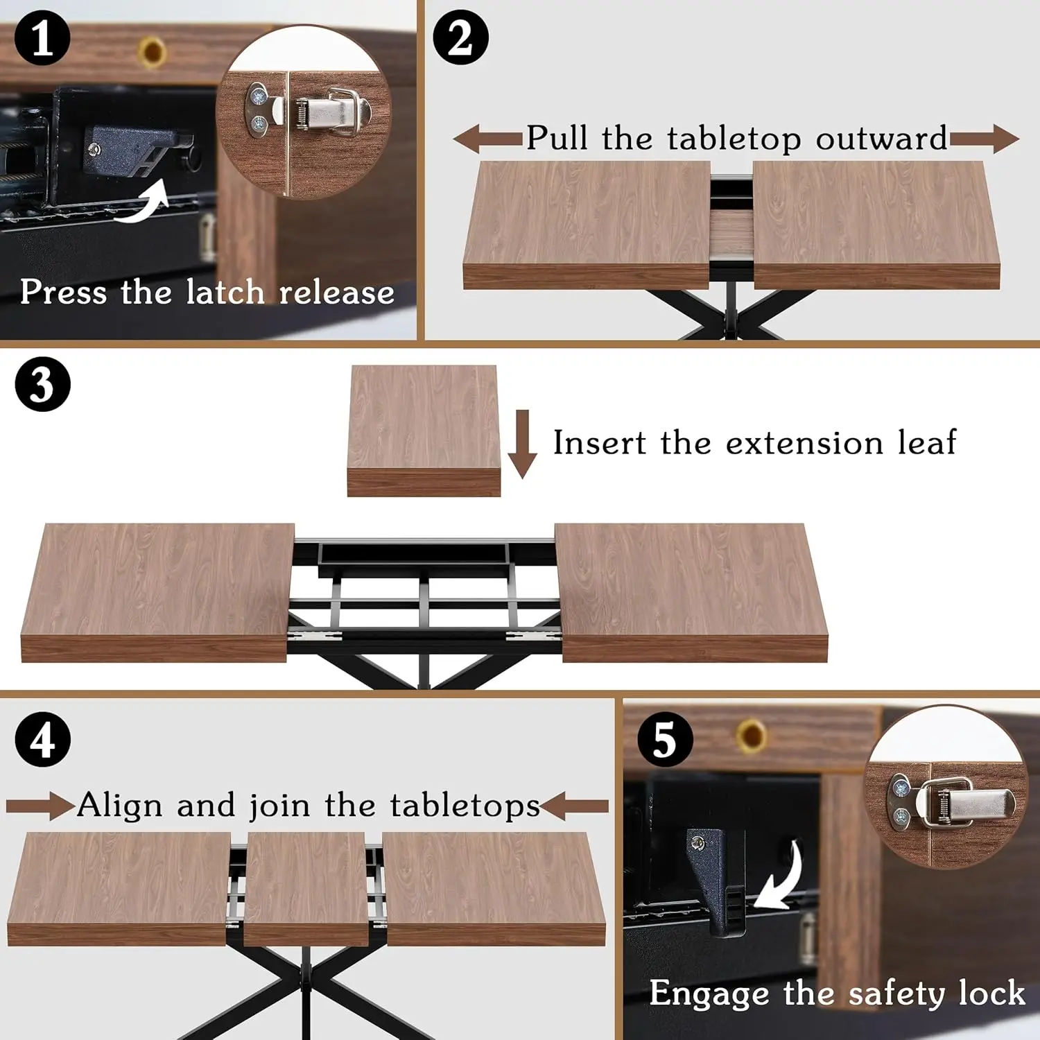 new-Extendable Dining Room Table for 4-8, 55''-70.9'' Wooden Rectangle Expandable Dining Table with Hidden Storage, Space Saving