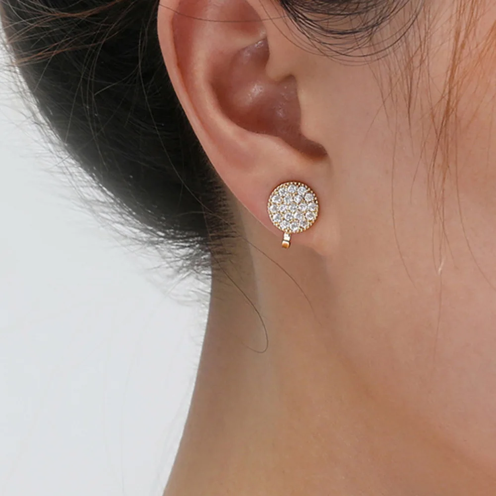 Clip On Earrings for Women Gold Color Geometric Round Zircon Wedding Party Jewelry Gift ear clip earrings clip earrings ear clip ear accessories