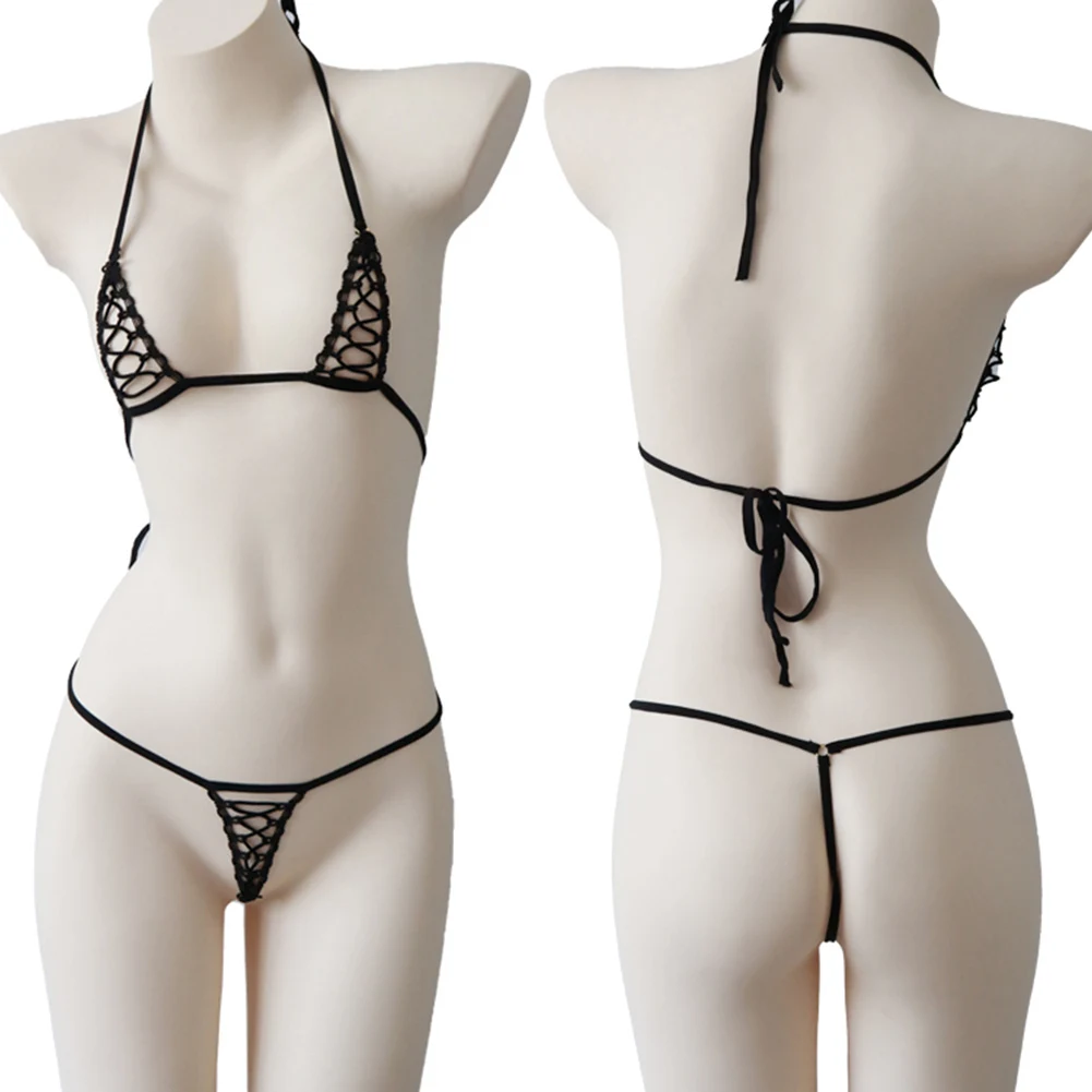 Womens Sexy Bar Lingerie Sets Hollow Three Point Elastic Bikini Breathable Pajamas Set Ultra-Thin Straps Low Rise Underwear bikini set bikini swimsuit sexy underwear