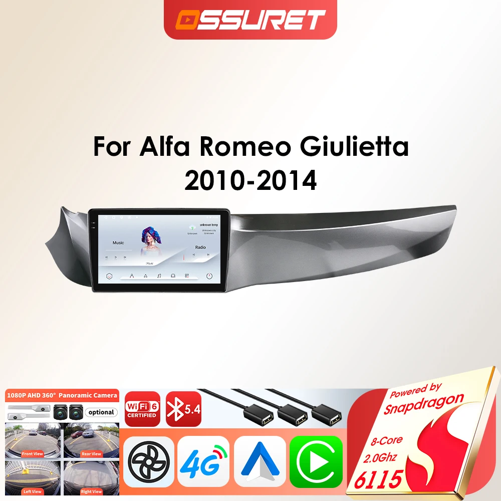 Autoradio pour Alfa Romeo Giulietta 2010-2014 lecteur multimédia de voiture Android Auto Carplay systèmes intelligents Navigation GPS 4G BT