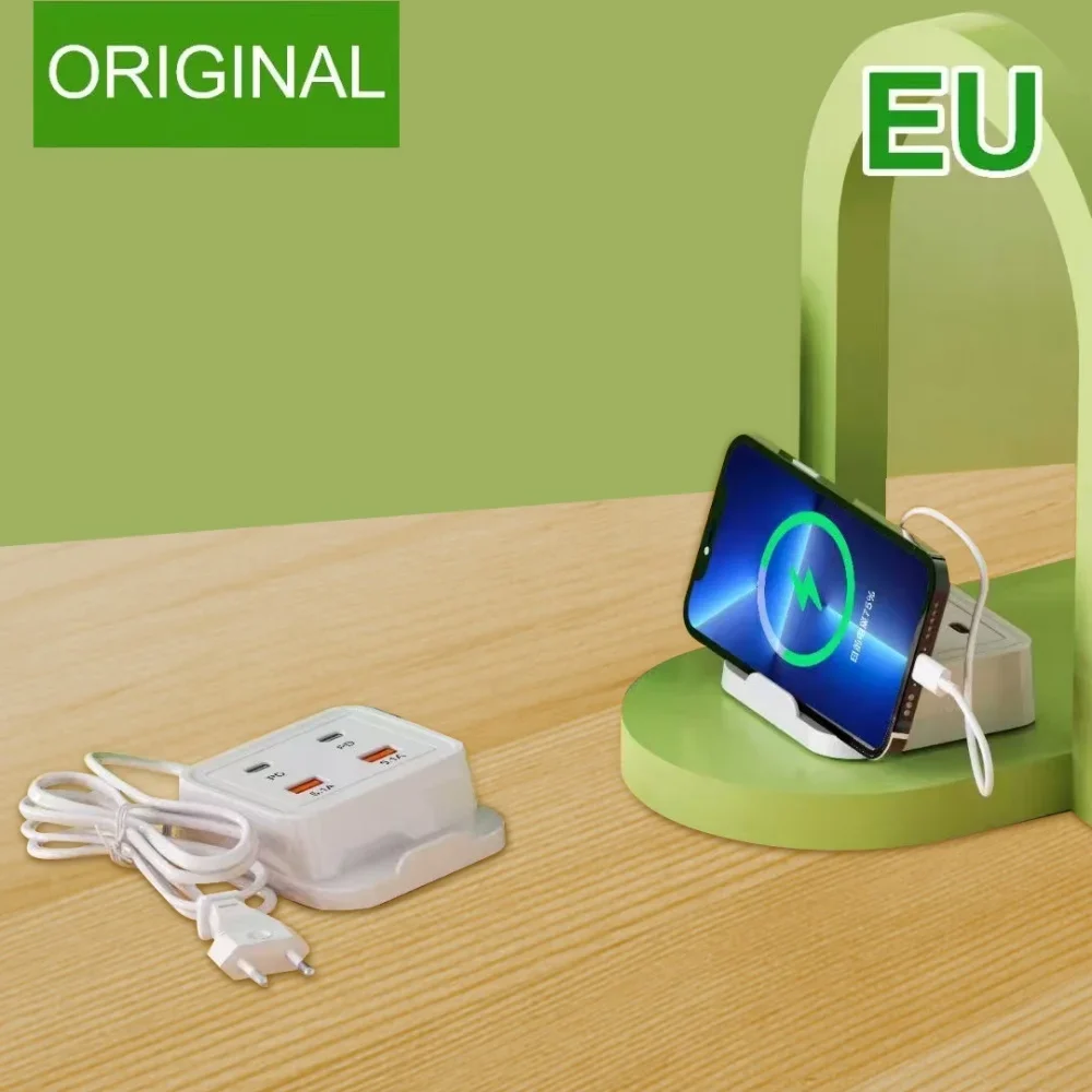 5.1A Power Strip USB C Charger Socket 4 Port Fast Charger With Phone Stand Holder For iPhone 16 13 14 15 Samsung Xiaomi Huawei