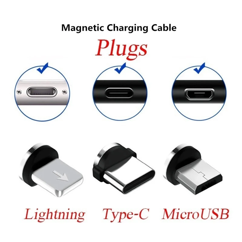 Magnetic Charging Cable Adapter Plug 8 Pin Micro USB Type C Connector For iPhone Xiaomi Samsung Huawei