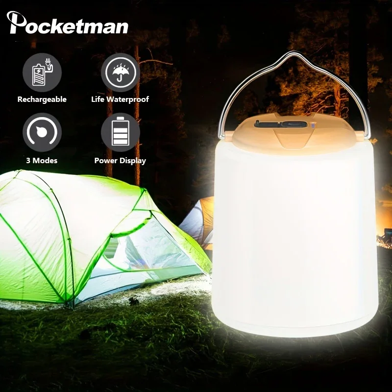 Lanterne de Camping LED Rechargeable avec Crochet, Lumière Super Brillante et Douce, Lumière de Tente, Veilleuse d'Urgence Portable