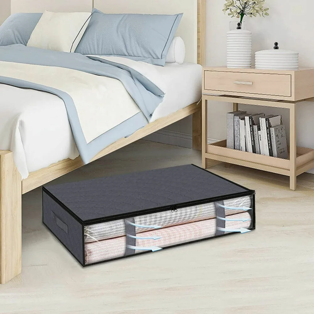 Underbed Clothes Storage Bag Transparent Visible Thin Quilt Storage Bag Zipped Organizer Wardrobe Box Home Organizer