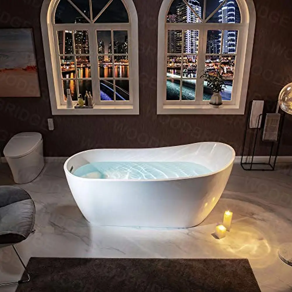 67" Acrylic Soaking Bathtub with Matte Black Drain Non-Slip Luxury Design Durable Reinforced Material Easy to Clean 66 Gallon 3