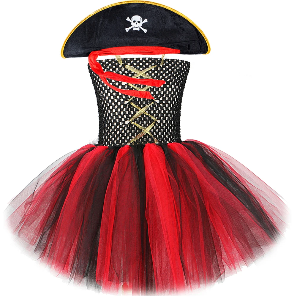 

Baby Girls Pirate Cosplay Dresses for Kids Birthday Halloween Costumes Children Carnival Party Fancy Tutu Dress Outfit with Hat