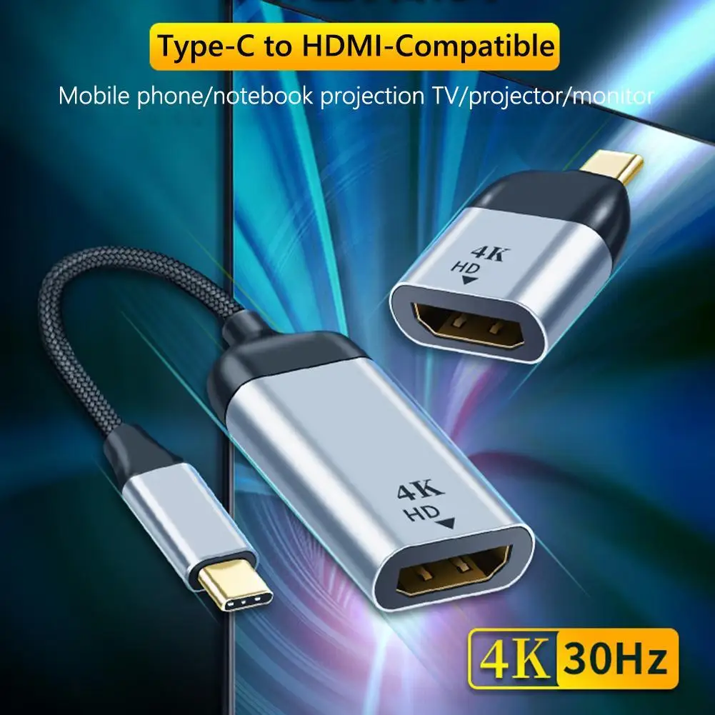 USB C 타입-HDMI 호환 4K HD 비디오 컨버터, 알루미늄 합금 USB C 케이블 어댑터 컨버터, 18cm