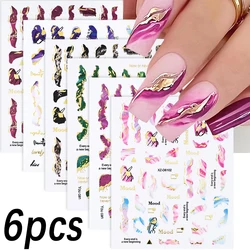 Elegant Marble & Floral Nail Art Stickers - Abstract Patterns Self - Adhesive DIY Decoration (6Pcs)