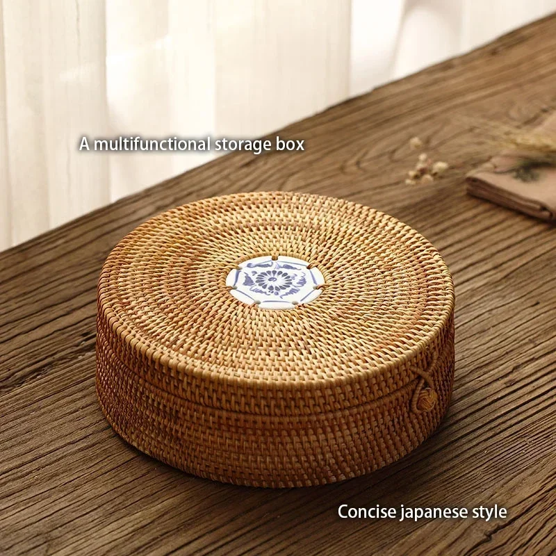 

Tea Wicker Picnic Bread Cake With Storage Basket Organizer Kitchen Handwoven Lid Food Rattan Ornament Container Fruit Box