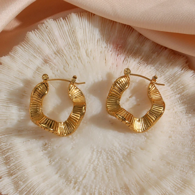 Earrings Women 18k Gold Plated | 18k Gold Plated Hoop Earrings - 2023 Shape 18k  Gold - Aliexpress