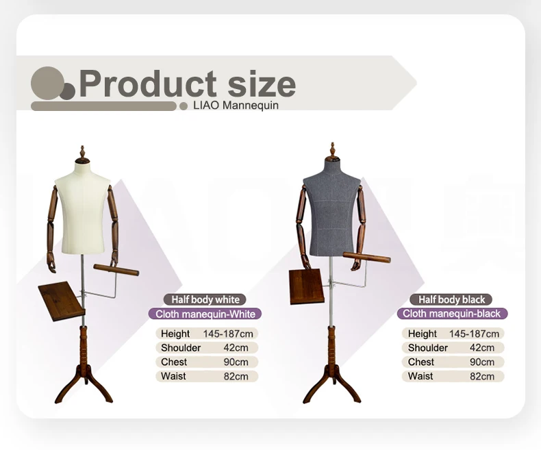 High-end Clothing Store Suit Display Model upper-body with Wooden Arm male mannequins for boutique clothes Adjustable Height