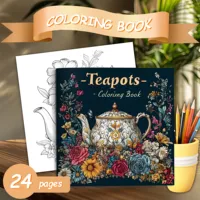 Teapots Coloring Book 24 Pages Art Adult Picture Book Gift For Birthday Party Relieve Stress Kill Time Graffiti Painting Drawing 1