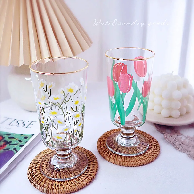 Summer Cute Cartoon Flower Pattern Beverage Glass Tumbler with