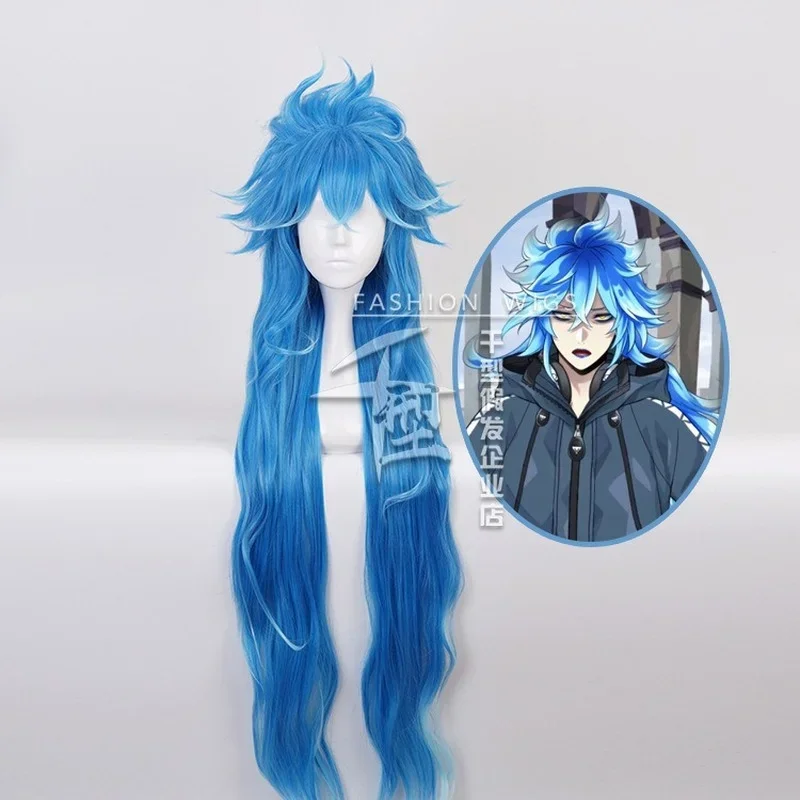 Idia Sudario Cosplay Twisted Wonderland Cosplay Men 120Cm Parrucca Blu Riccia Lunga Cosplay Anime Cosplay Parrucche Sintetiche Resistenti Al Calore
