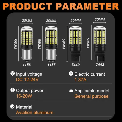 2Pcs 1156 BA15S P21W BAU15S PY21W T20 7440 W21W 3157 1157 P21/5W W21/5W LED Bulbs 144smd LED CanBus Lamp For Turn Signal Light - Image 3