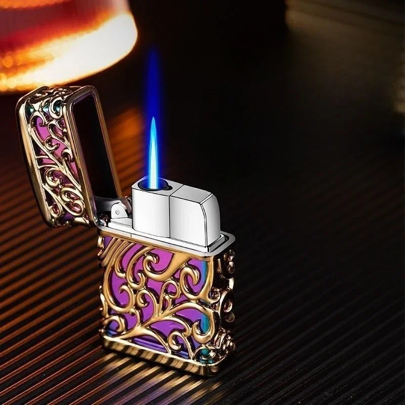 

Hot Selling Metal Outdoor Windproof Butane Inflatable Gas Lighter Turbo Torch Blue Flame Portable Lighter Men's Unusual Gift