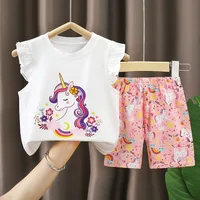 Ensembles de vêtements pour bébés filles, t-shirts hauts + pantalons courts, ensembles de vêtements pour petites filles, ensembles de vêtements d'été imprimés mignons pour nourrissons 2
