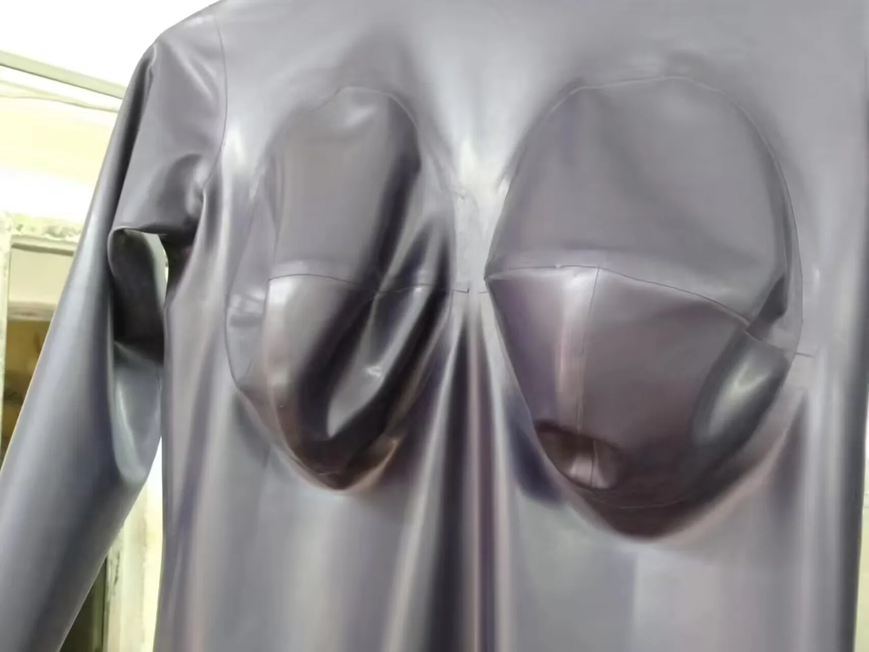 Sexy Fetish Latex Catsuit Fake Silicone Breast Pocket 3d Bust Bodysuits Back Zip Cross-Dresser men bodysuit jumpsuit