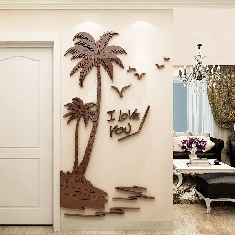 

3D coconut tree three-dimensional wall stickers living room bedroom background wall acrylic decorative decals