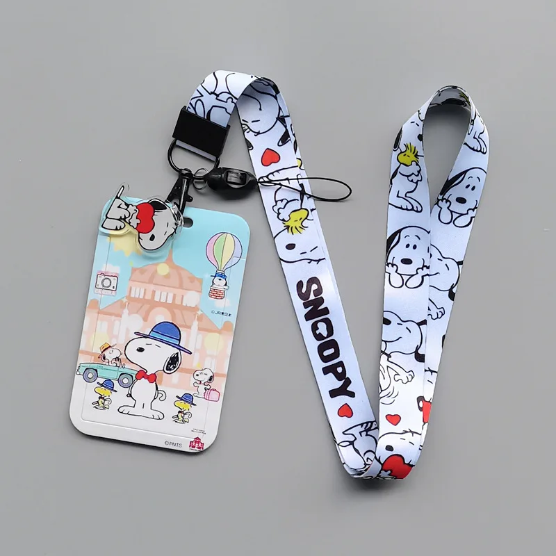 스누피 애니메이션 카드 케이스 카드 매는 밧줄 열쇠 매는 밧줄 코스프레 배지 ID 카드 소지자 넥 스트랩 열쇠 고리 Luffy Zoro Ace