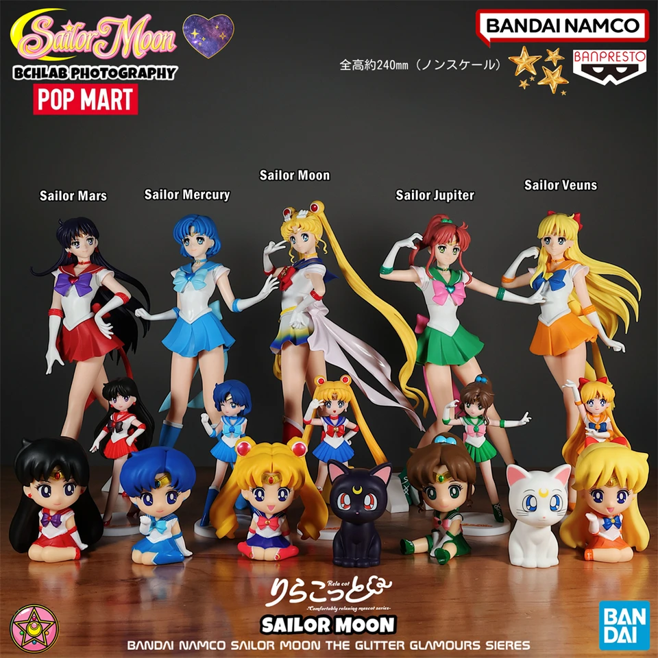 Figurines Bandai Sailor Moon - Set De 5 - Pose Assise Pour Bureau - Neuves