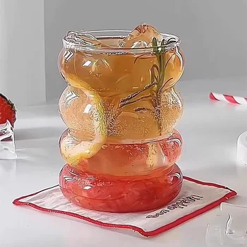 350ML Ins Tazza di vetro trasparente Resistente al calore a forma di bruco Bicchieri da bere Tazza da caffè Birra Succo di latte Tazza d'acqua carina 1